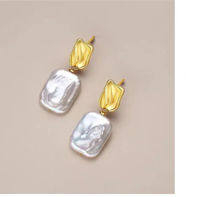 Natural Baroque Irregular Pearl Earrings for Women