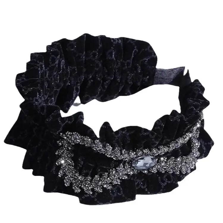 Velvet Rhinestone Bow Headband Black Red Wholesale - Image 7