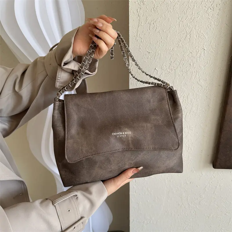 Grey Chain Shoulder Bag for Women 2023 Winter - Image 4