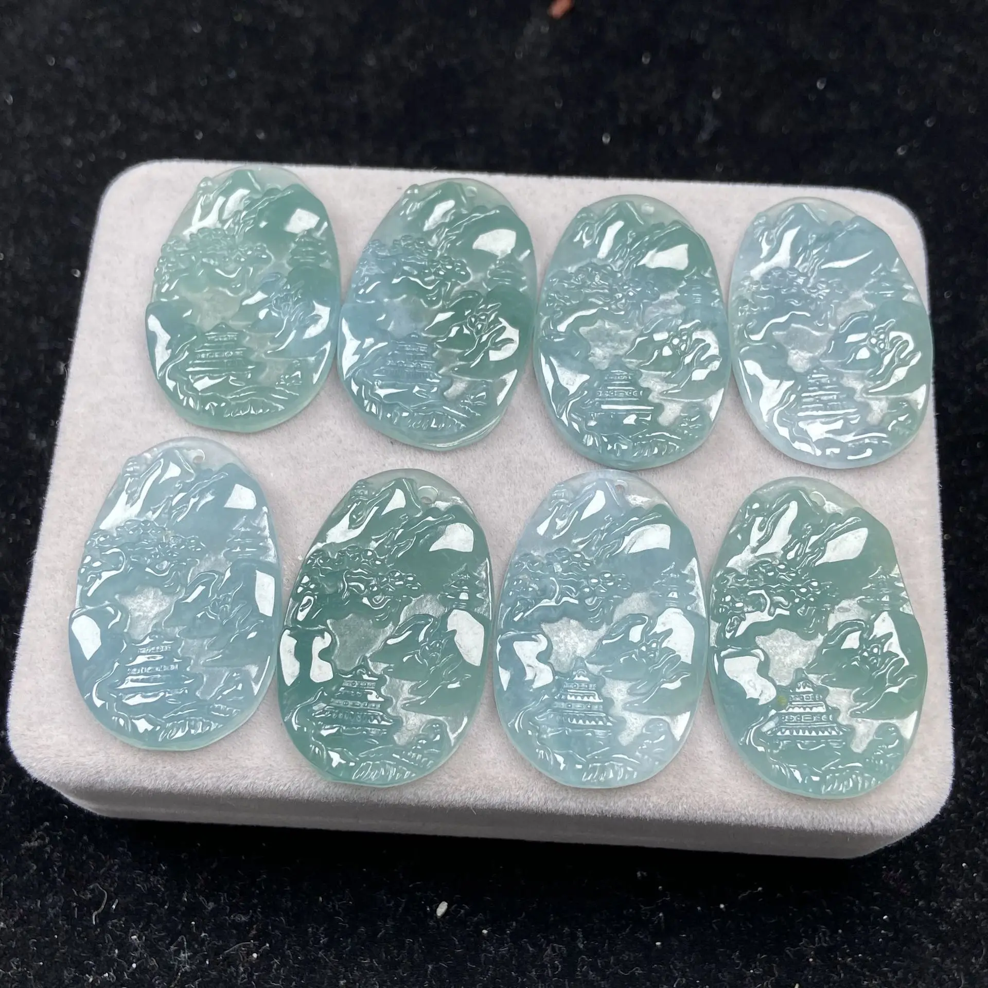 Natural Jade A-Grade Pendant Ice Bottom Green Landscape - Image 3