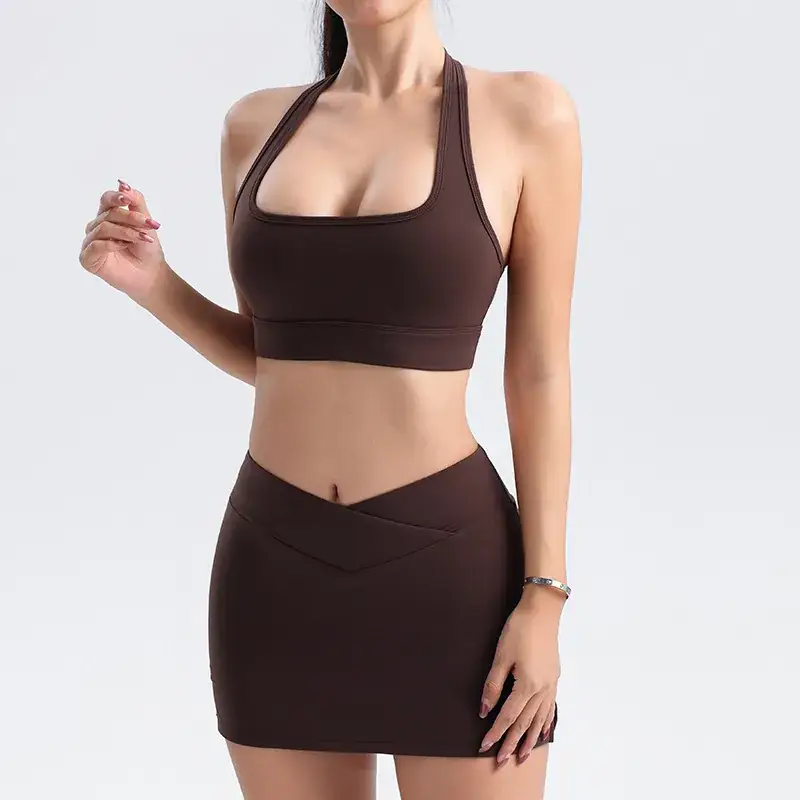 Brown Cross-Cross Neck Sports Bra Training Underwear Women - Image 8
