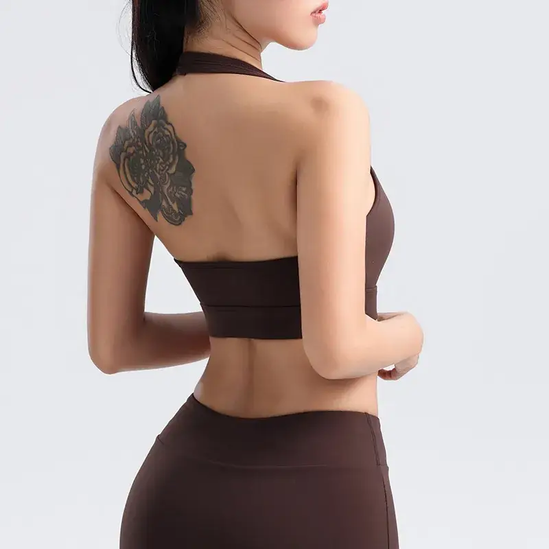 Brown Cross-Cross Neck Sports Bra Training Underwear Women - Image 5