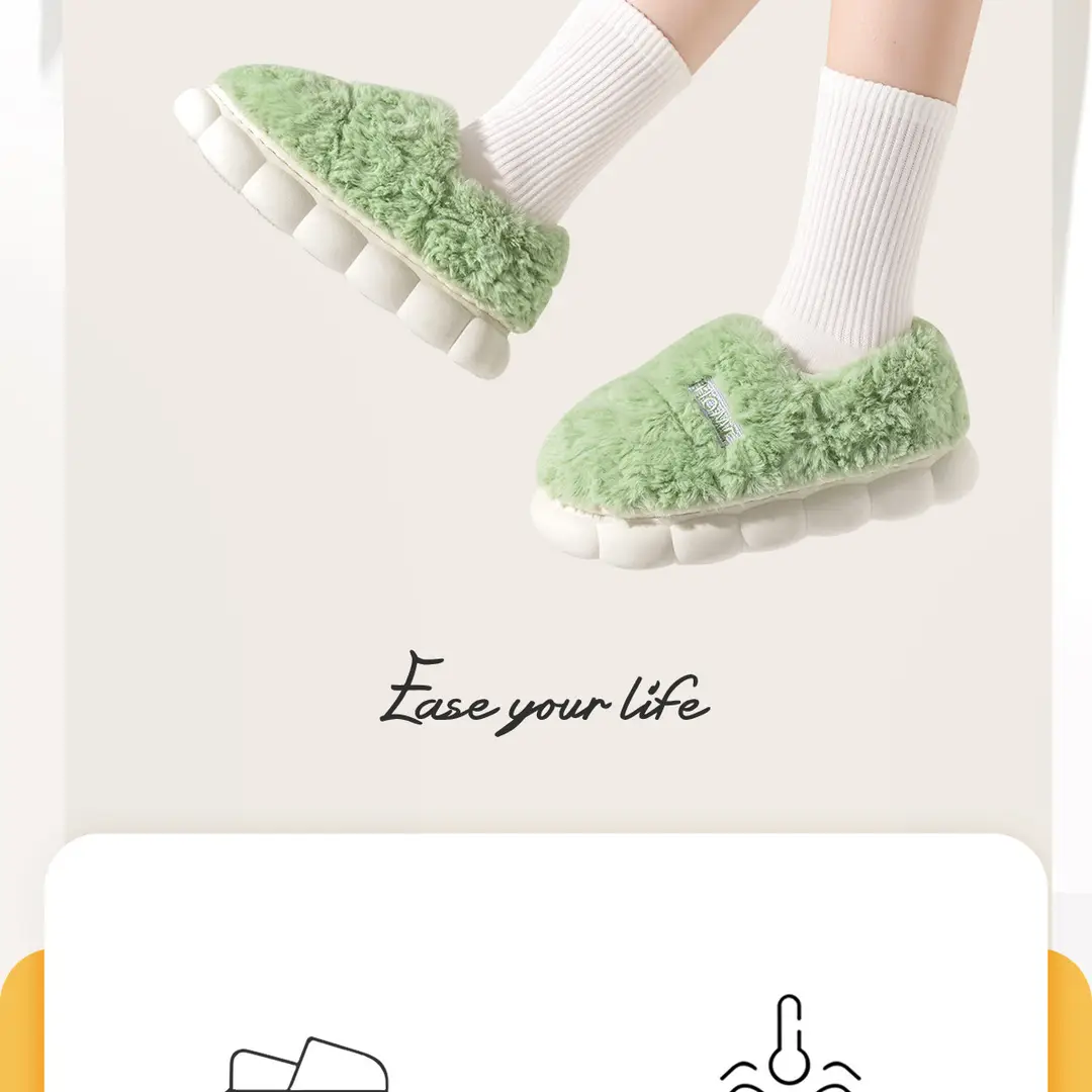 Plush Cotton Slippers for Women, Winter 2026 New Model, Furry Indoor Home Slippers for Couples, Outdoor Wear, Autumn and Winter Closed-Back Cotton Shoes for Men — feature 2
