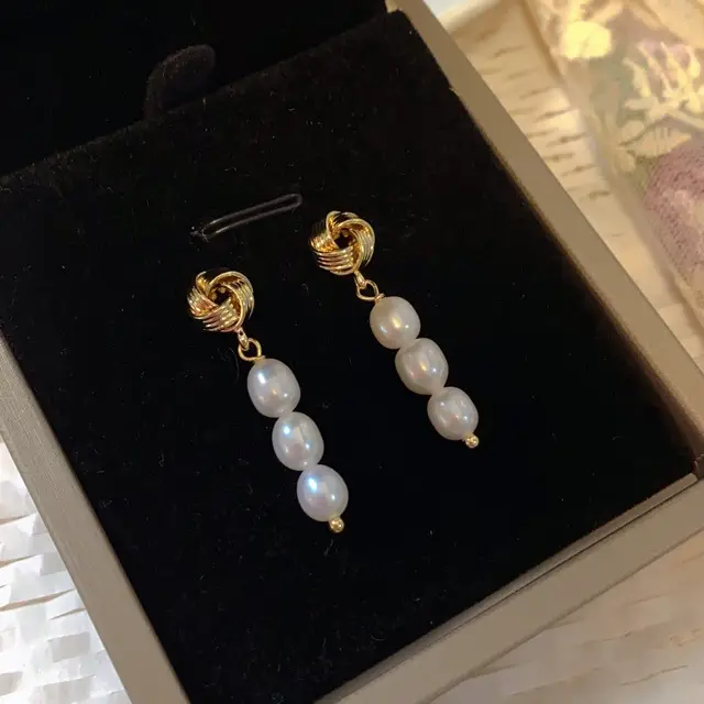 French Knot Pearl Earrings for Women - Image 2