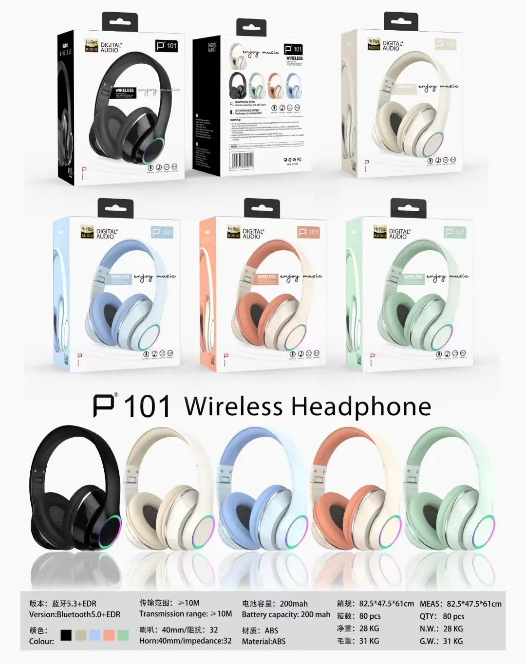 Bluetooth Wireless Headset with RGB Light & 40mm Foam Cover — feature 3