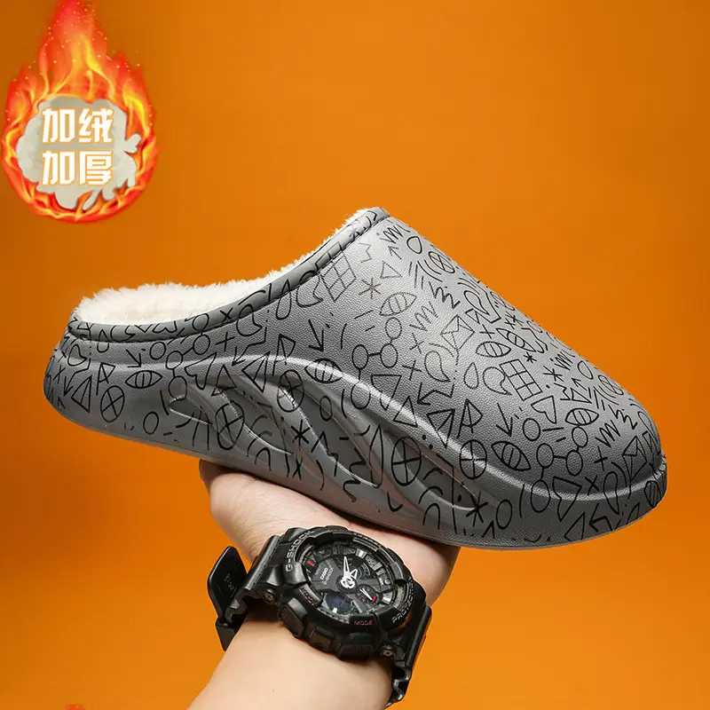 Cotton Slippers Men's Winter Home Baotou Lazy Shoes Waterproof fleece-lined Warm Thick Sole plus size Slippers Cotton Shoes Wool Slippers