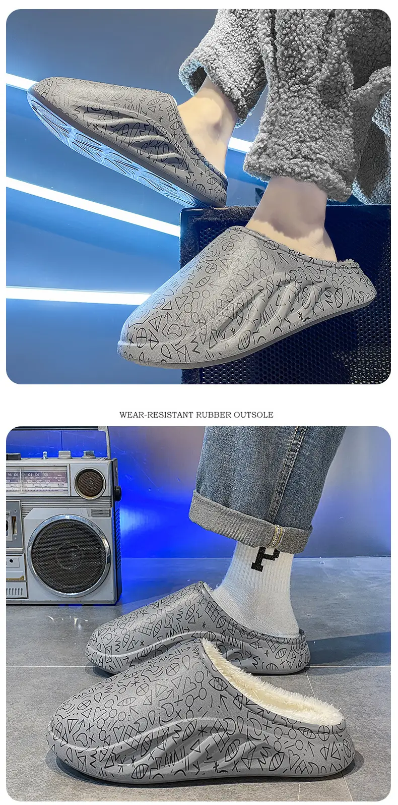 Cotton Slippers Men's Winter Home Baotou Lazy Shoes Waterproof fleece-lined Warm Thick Sole plus size Slippers Cotton Shoes Wool Slippers — feature 15