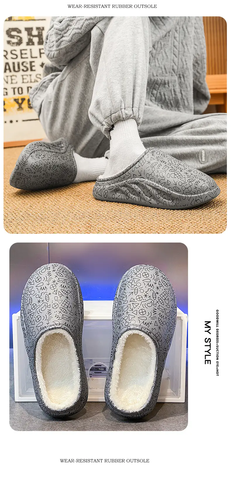 Cotton Slippers Men's Winter Home Baotou Lazy Shoes Waterproof fleece-lined Warm Thick Sole plus size Slippers Cotton Shoes Wool Slippers — feature 16