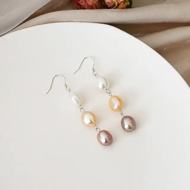 Natural Baroque Pearl Earrings Women's 925 Silver - Image 3