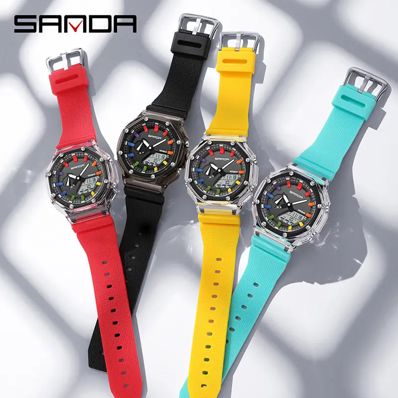 Sanda Transparent Case Men's Electronic Watch with Oak Design - Image 10