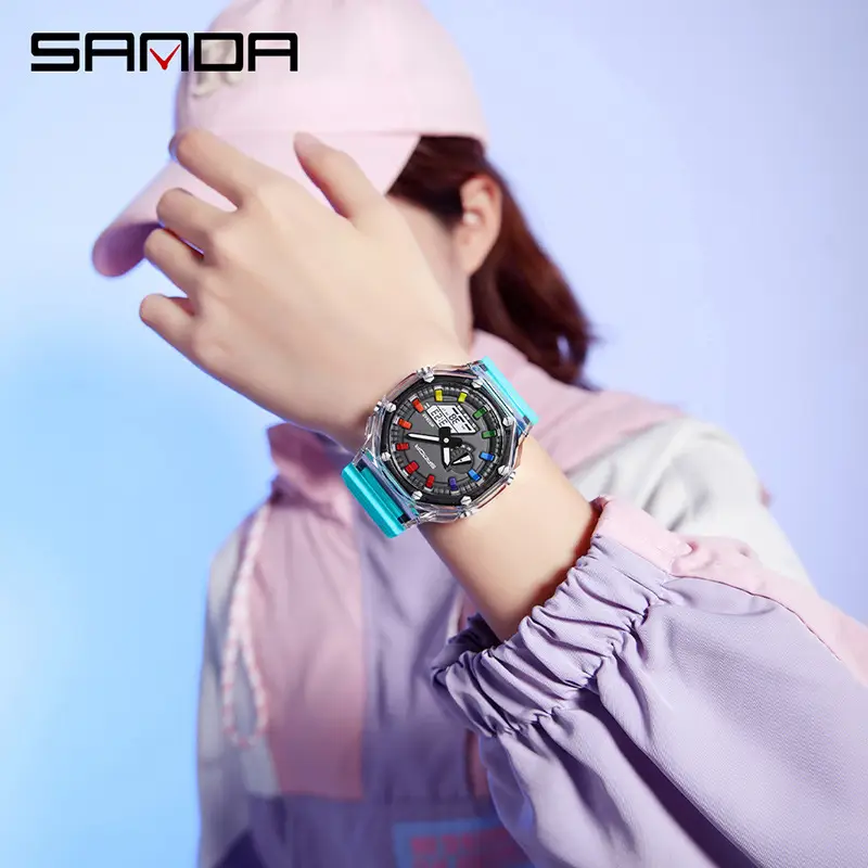 Sanda Transparent Case Men's Electronic Watch with Oak Design - Image 11