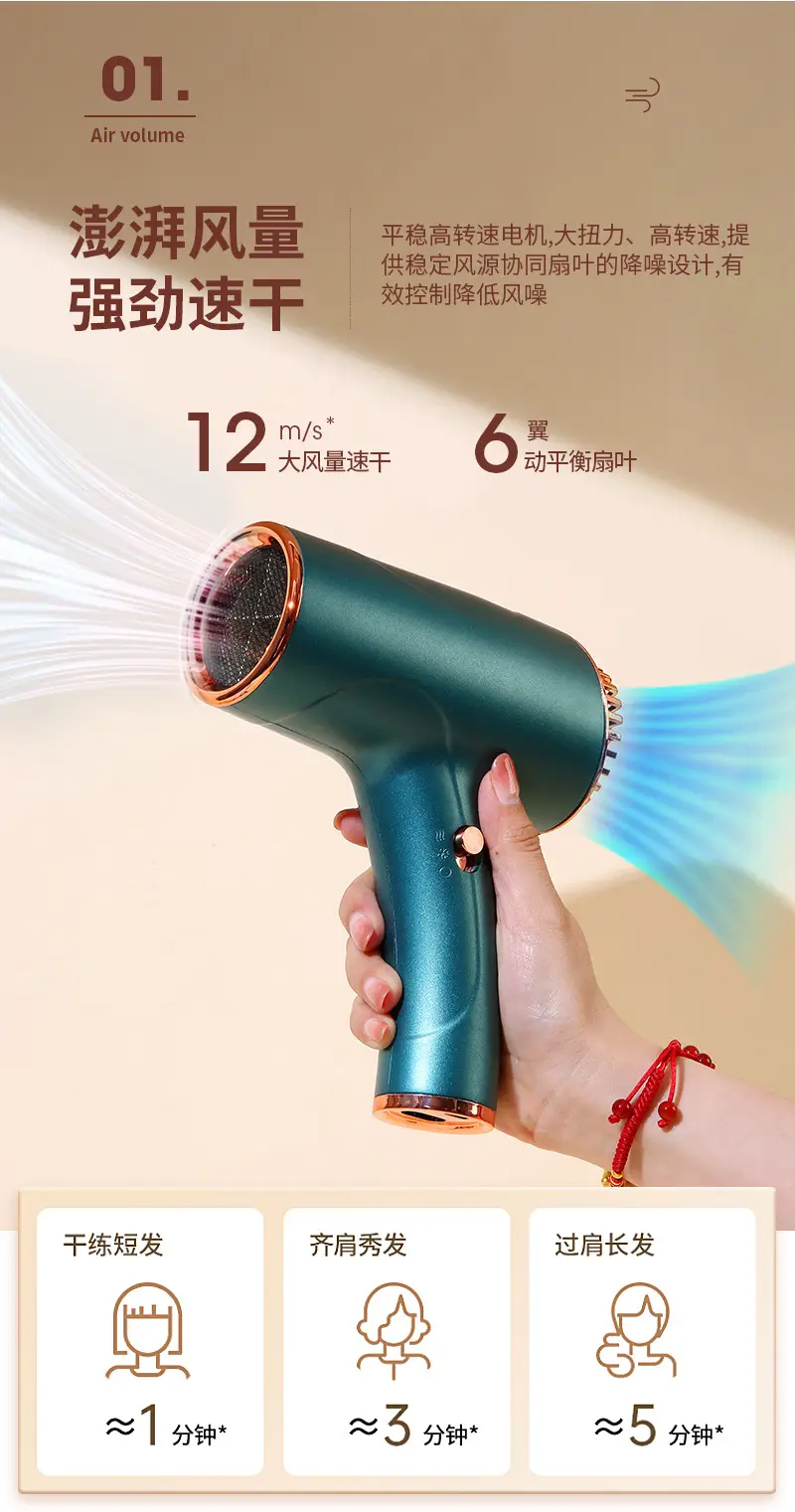 Wireless Hair Dryer Pink USB Rechargeable 500W — feature 8