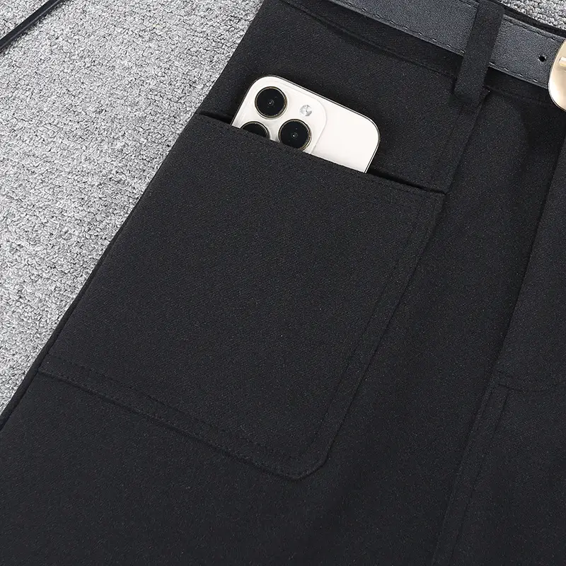 Black A-Large Pocket A-Lined Skirt with Belt