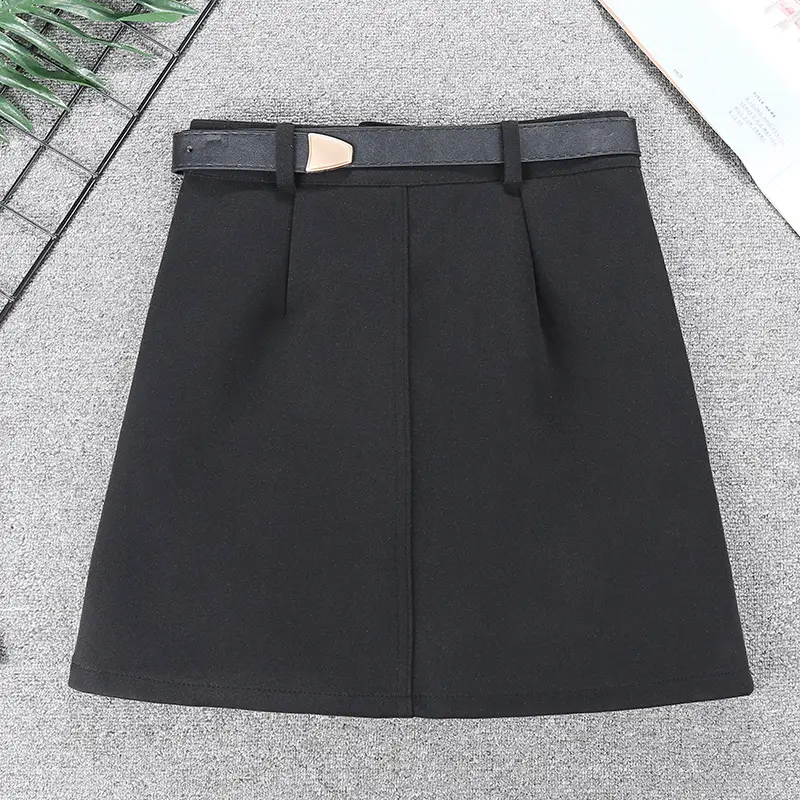 Black A-Large Pocket A-Lined Skirt with Belt — feature 11