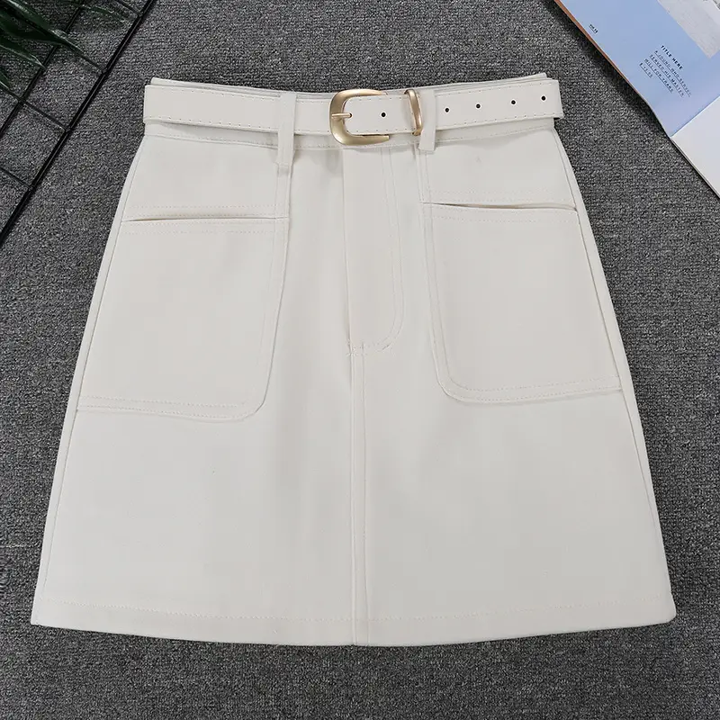 Black A-Large Pocket A-Lined Skirt with Belt — feature 4