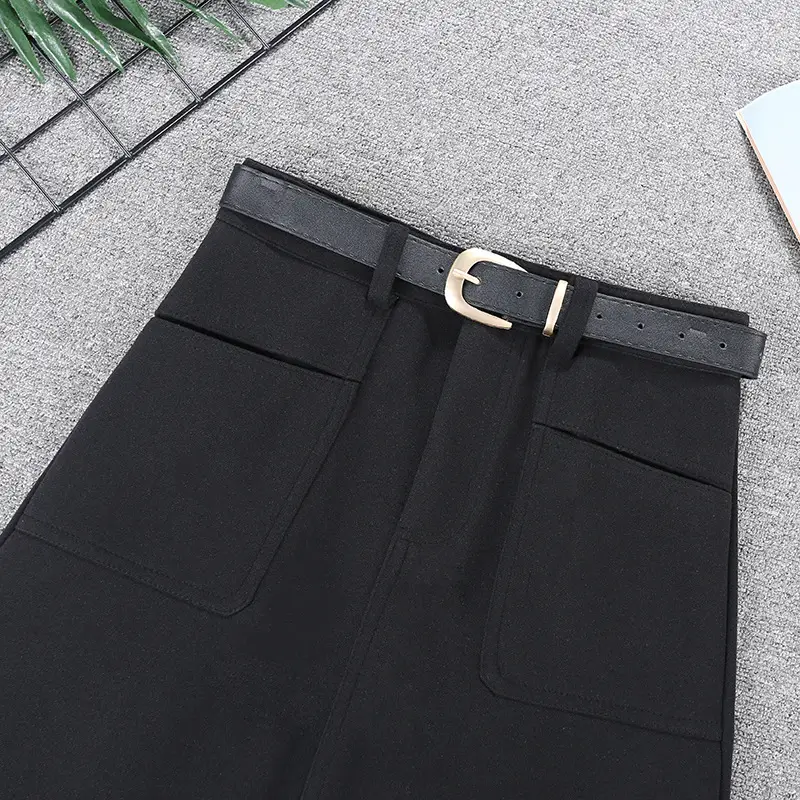 Black A-Large Pocket A-Lined Skirt with Belt — feature 5