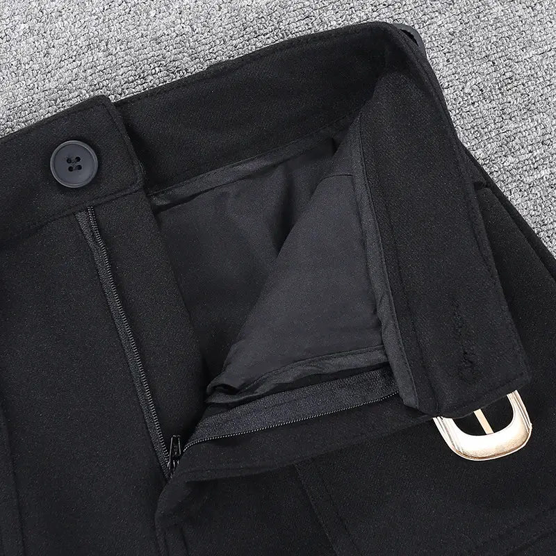 Black A-Large Pocket A-Lined Skirt with Belt — feature 7