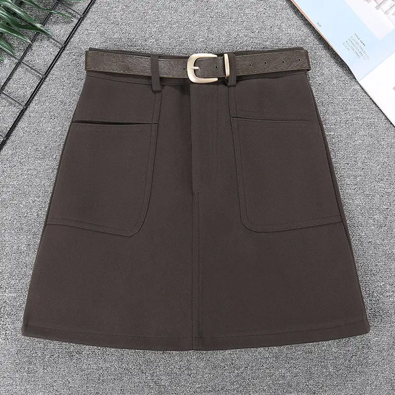 Black A-Large Pocket A-Lined Skirt with Belt — feature 9