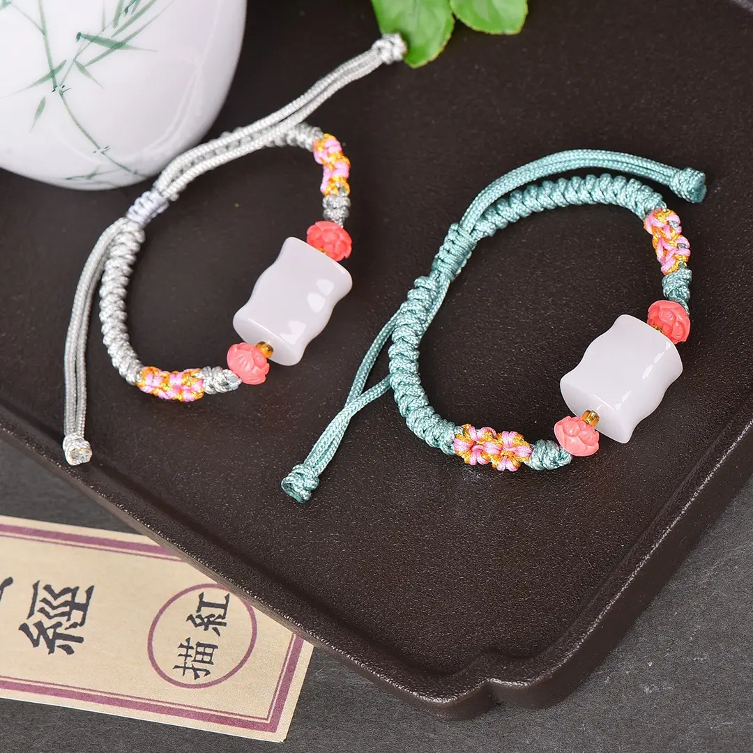 Gold Jade Bamboo Bracelet with Red Stones — feature 7