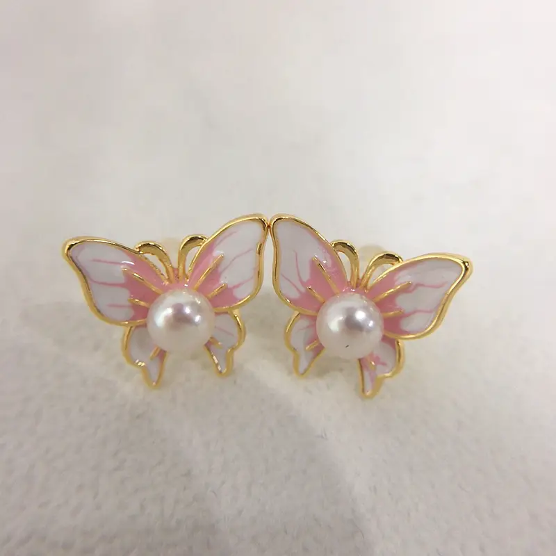 5 Pearl Butterfly Earrings 18K Gold Enamel Women - Image 3