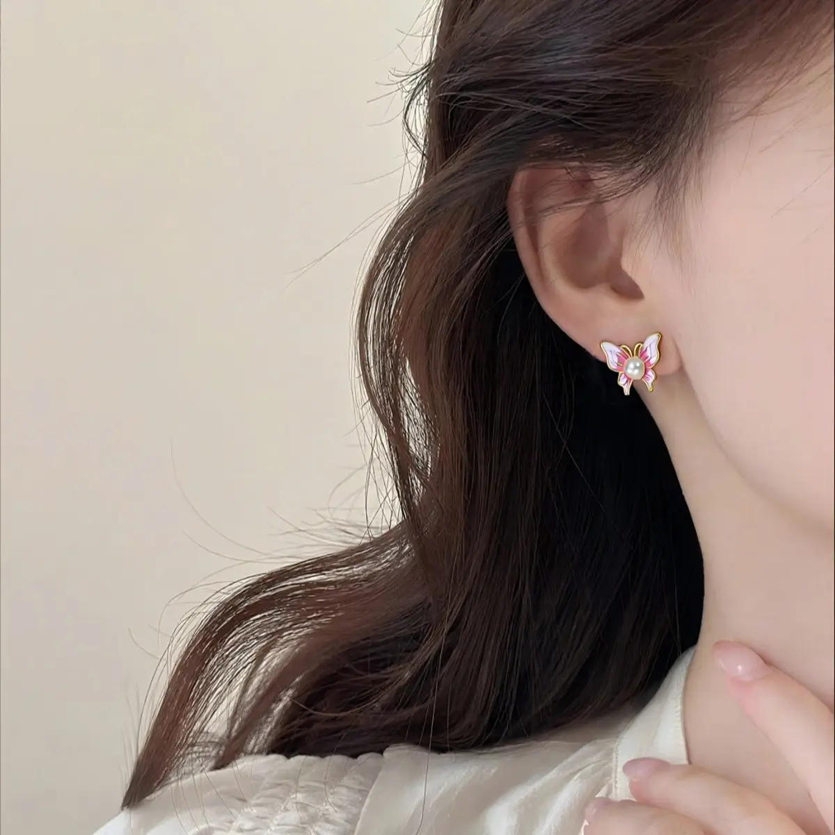 5 Pearl Butterfly Earrings 18K Gold Enamel Women - Image 5