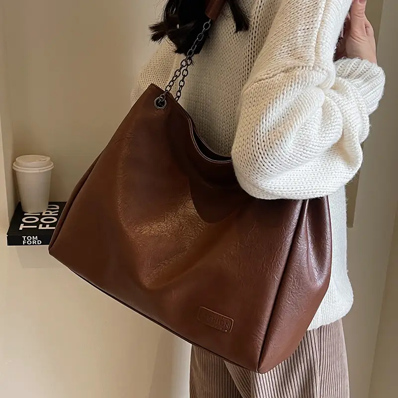 Black Leather Tote Bag for Women Autumn Winter 2023 - Image 8