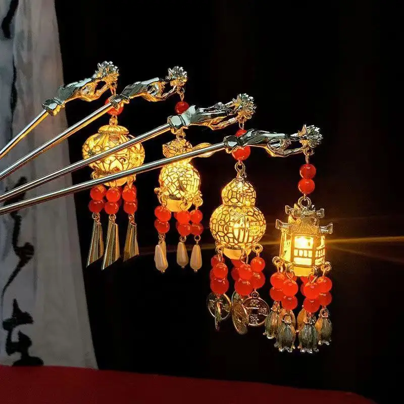Ancient Hanfu Hairpin with Tassel Lamp Design - Image 35