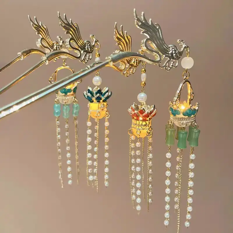 Ancient Hanfu Hairpin with Tassel Lamp Design — feature 24