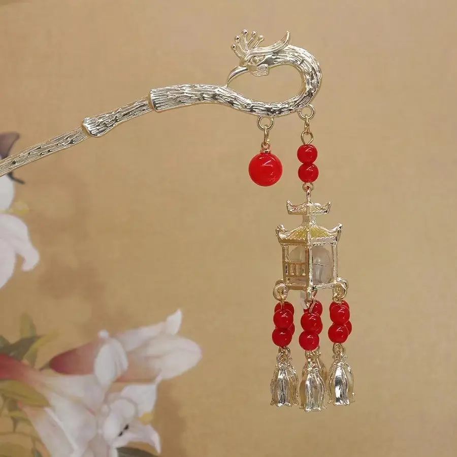 Ancient Hanfu Hairpin with Tassel Lamp Design - Image 18