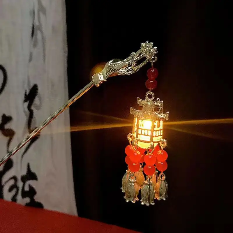 Ancient Hanfu Hairpin with Tassel Lamp Design - Image 2