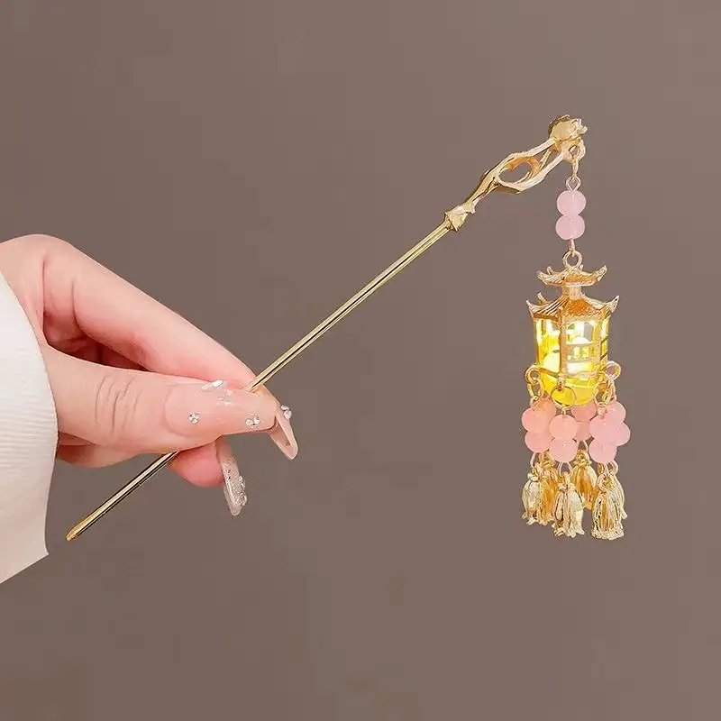 Ancient Hanfu Hairpin with Tassel Lamp Design - Image 22
