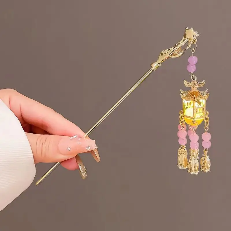 Ancient Hanfu Hairpin with Tassel Lamp Design - Image 25