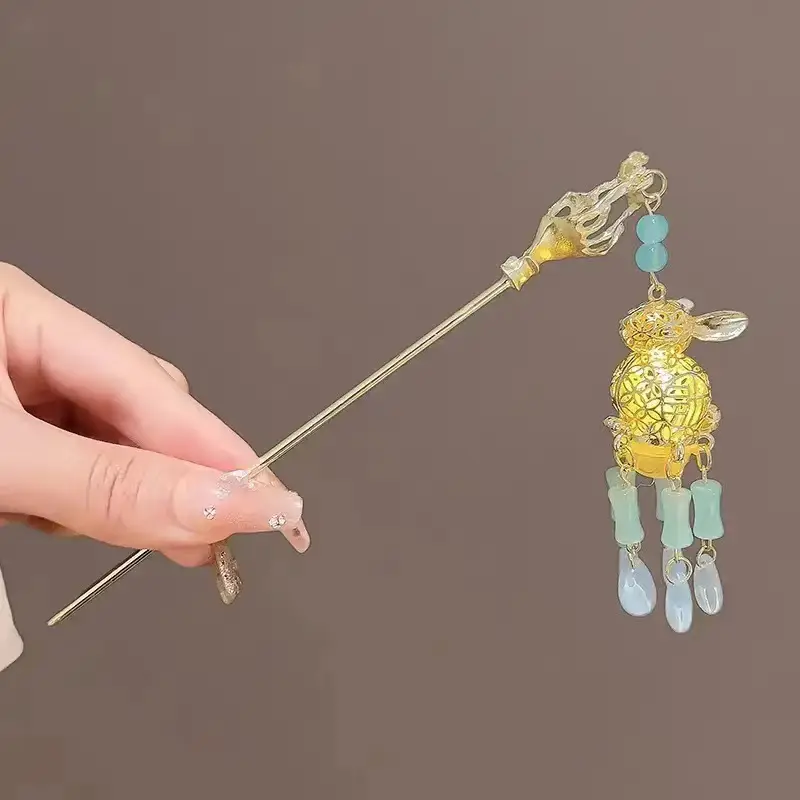 Ancient Hanfu Hairpin with Tassel Lamp Design - Image 29