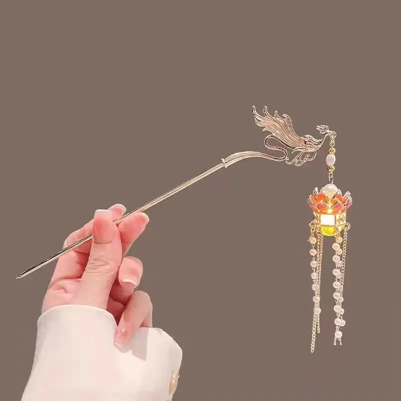 Ancient Hanfu Hairpin with Tassel Lamp Design - Image 31