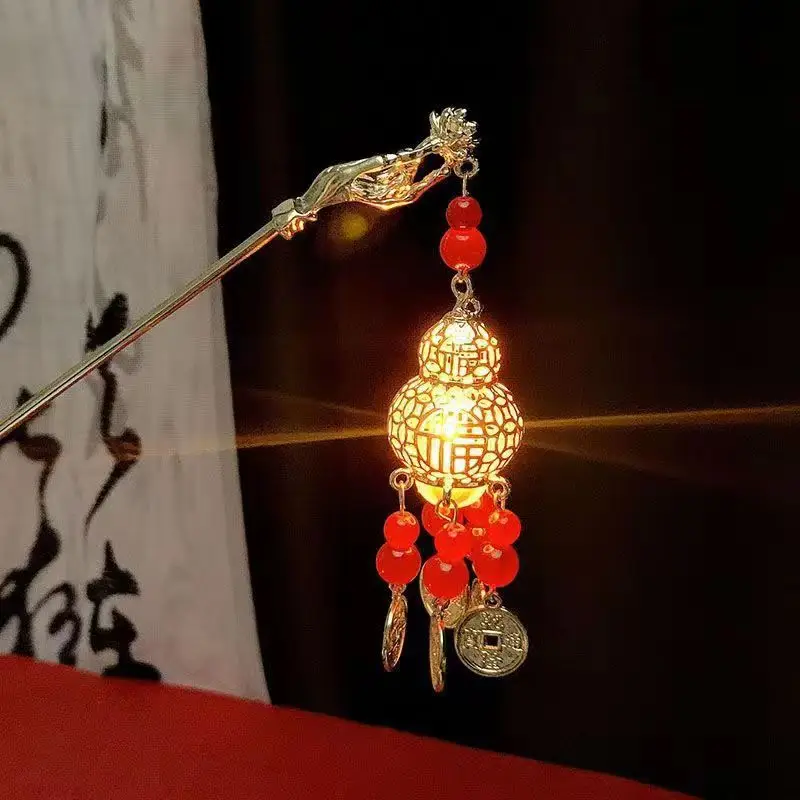 Ancient Hanfu Hairpin with Tassel Lamp Design - Image 6