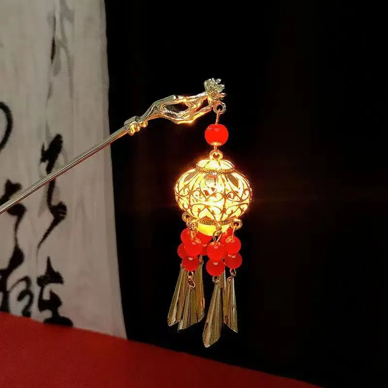 Ancient Hanfu Hairpin with Tassel Lamp Design - Image 8