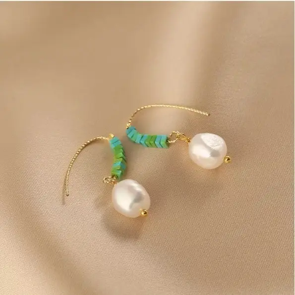 Natural Pearl Earrings with Gold Plated Wire