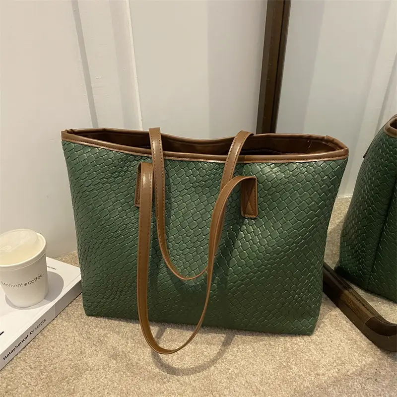 Korean Style Textured Green Shoulder Bag for Women