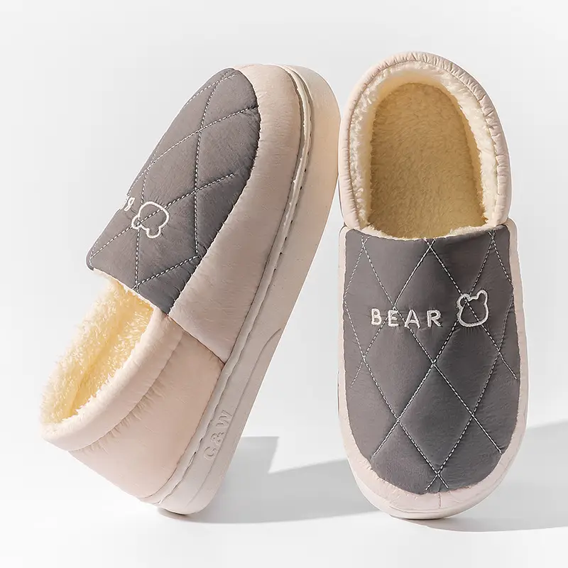 Women's Grey Quilted Cotton Slip-On Slippers for Winter 2024 - Image 14