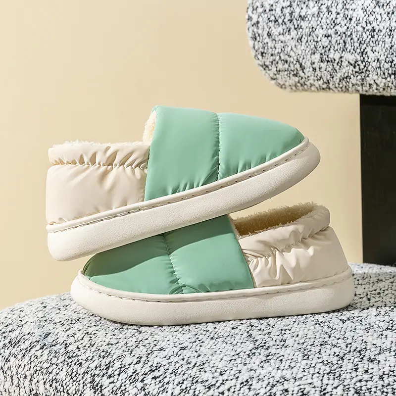 Women's Grey Quilted Cotton Slip-On Slippers for Winter 2024 - Image 3