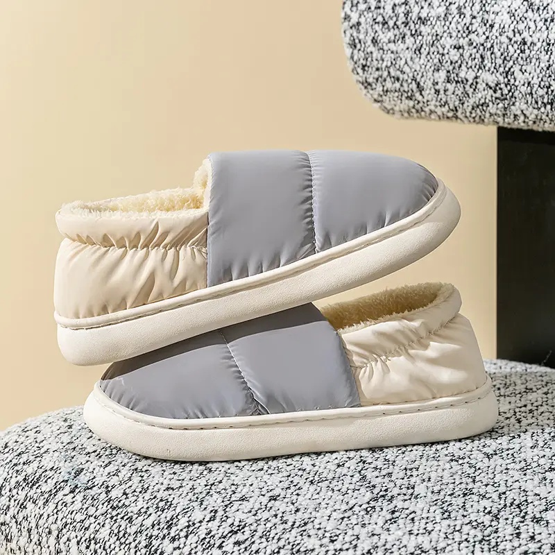 Women's Grey Quilted Cotton Slip-On Slippers for Winter 2024 - Image 4