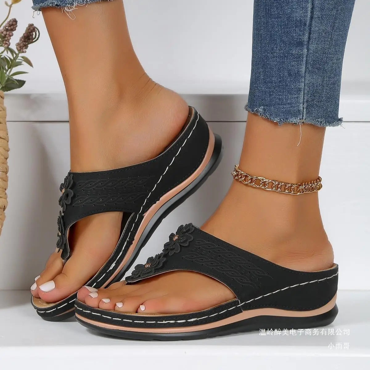 Women's Rivet Flower Hollow Wedge Sandals Plus Size