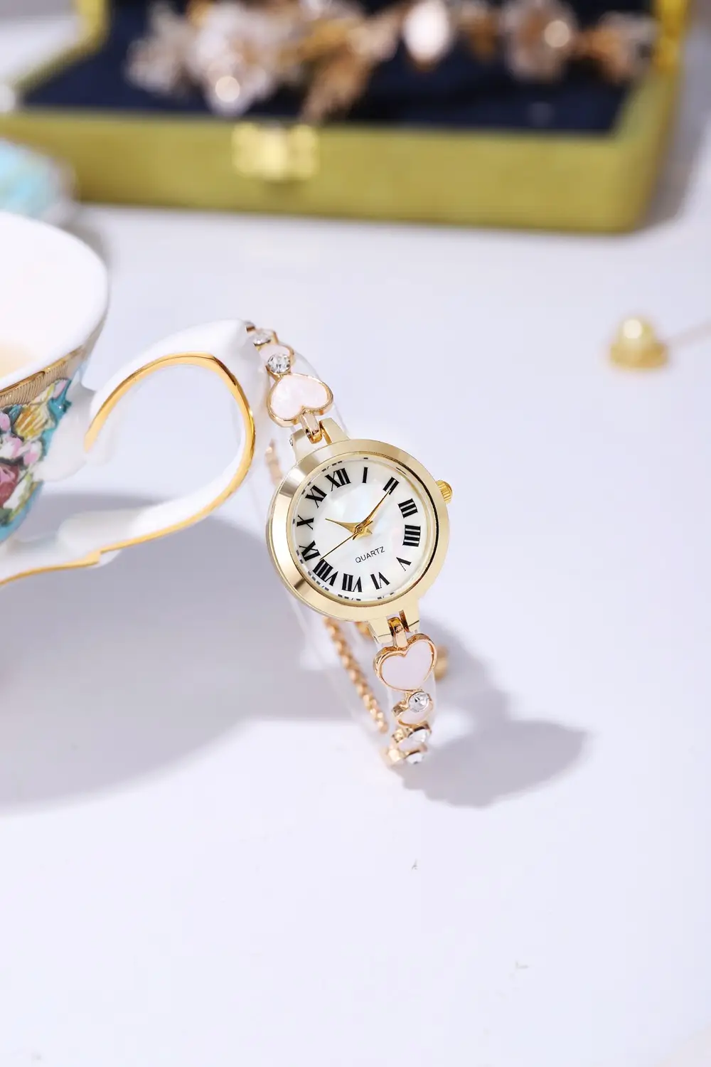 Women's Rose Gold Roman Numeral Bracelet Watch — feature 3