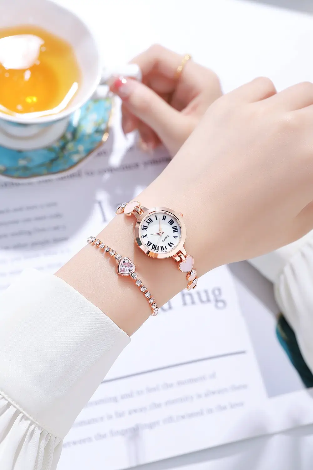 Women's Rose Gold Roman Numeral Bracelet Watch — feature 6