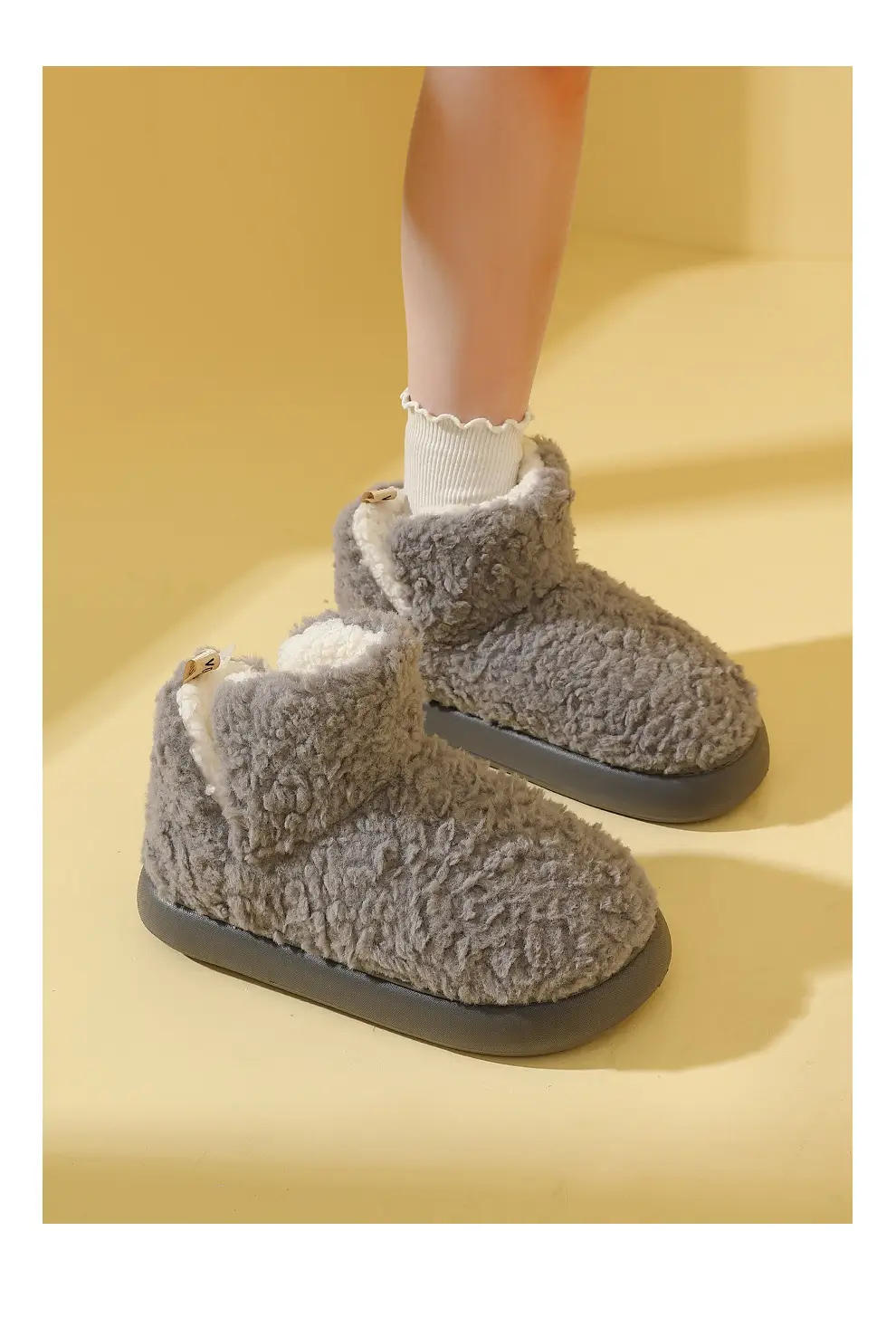 Plush Lined Cotton Shoes for Women, Winter Couple's Indoor Warm Non-Slip Thick-Soled High-Top Cotton Slippers, Wholesale for Outdoor Wear for Men — feature 23