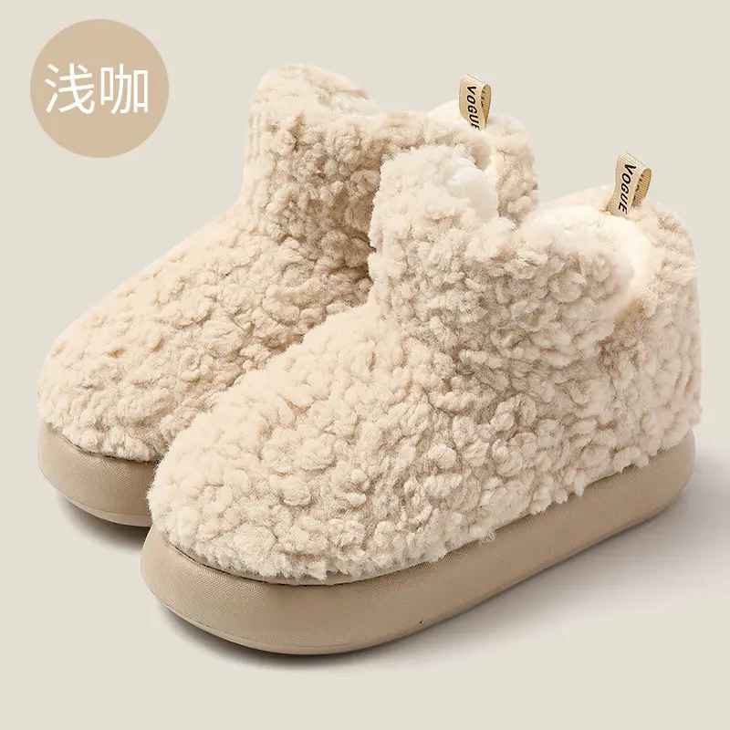 Plush Lined Cotton Shoes for Women, Winter Couple's Indoor Warm Non-Slip Thick-Soled High-Top Cotton Slippers, Wholesale for Outdoor Wear for Men - Image 2