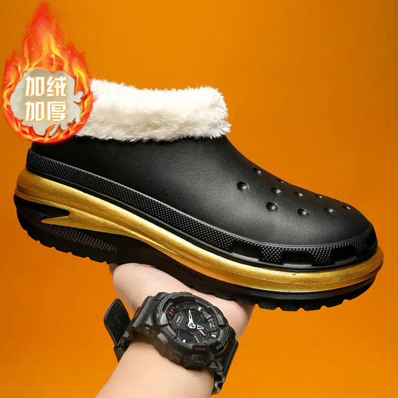 Winter new home fleece-lined warm cotton slippers men's slip-on waterproof couple slippers cotton shoes lazy shoes - Image 2