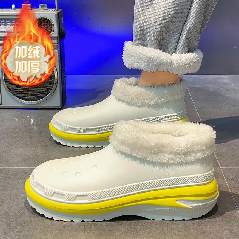 Winter new home fleece-lined warm cotton slippers men's slip-on waterproof couple slippers cotton shoes lazy shoes - Image 3