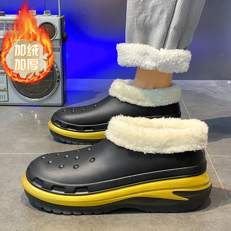 Winter new home fleece-lined warm cotton slippers men's slip-on waterproof couple slippers cotton shoes lazy shoes - Image 4