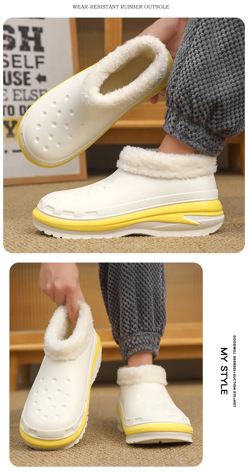 Winter new home fleece-lined warm cotton slippers men's slip-on waterproof couple slippers cotton shoes lazy shoes — feature 15